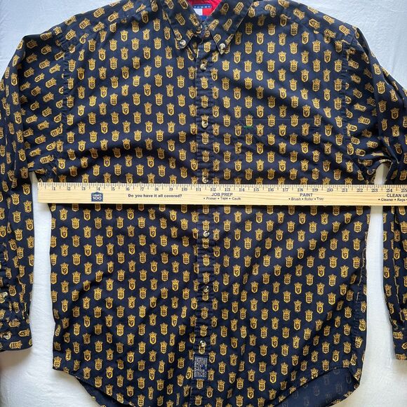 RARE 90s Tommy Hilfiger Shirt Fraternity Style Ivy League AOP VINTAGE Size M - Picture 9 of 10